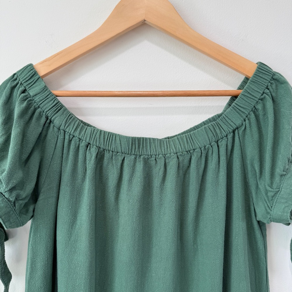 Lulus Al Fresco Evenings Off The Shoulder Mini Dress L Green Rayon Cotton Boho - Picture 4 of 10